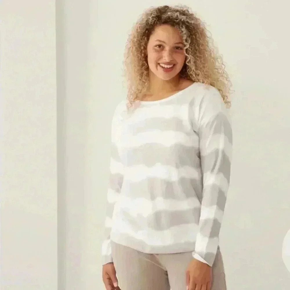 SMALL Barefoot Dreams Watwrcolor Boatneck Pullover in Gray Skies New Without Tag